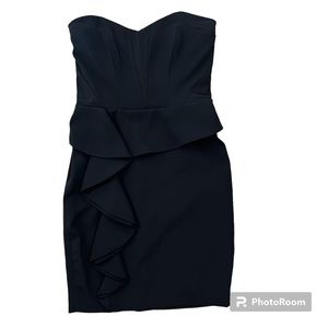 Bebe Black Mini Dress with Ruffle Detail / Size 4 / Good Condition